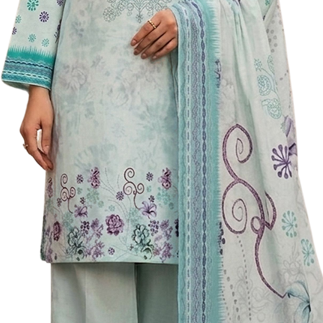Artisanal Threads: Mint Embroidered Premium Lawn Suite (Vol. 622)| Design No 2