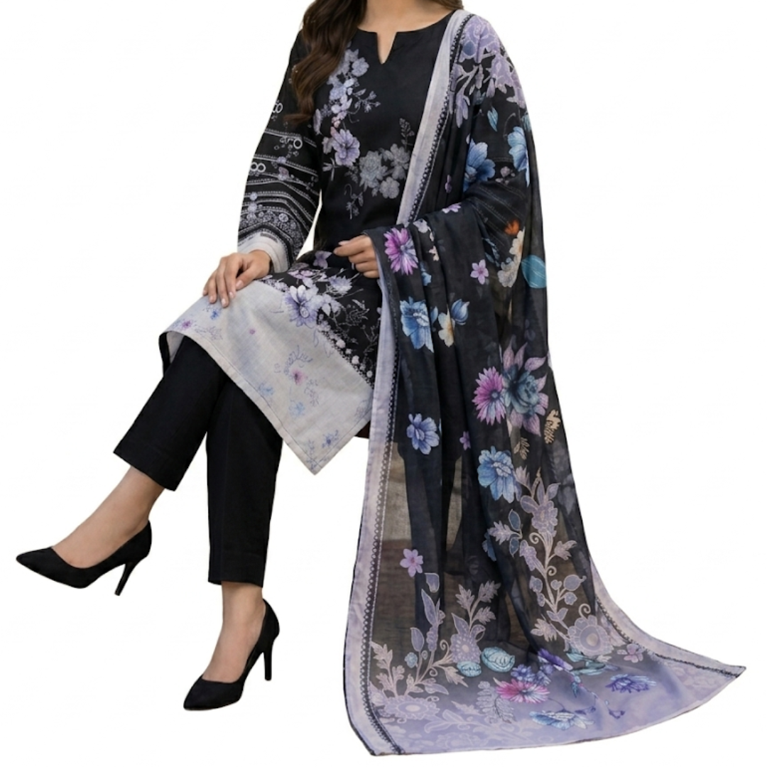 Bold & Textured: The Luxe Statement | Premium Digital Print Lawn – Vol 641 (Design 03)