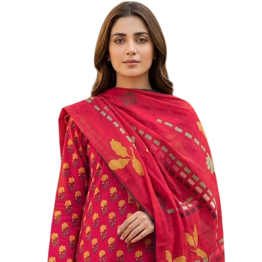 Crimson Red Digital Print Premium Lawn Suite 3pc Desighn 06