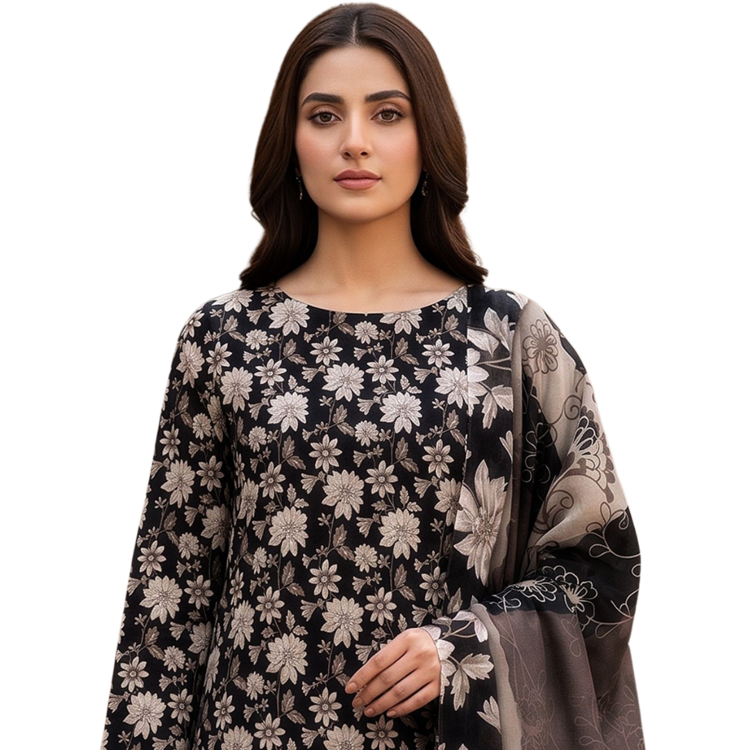 Midnight Floral Digital Allover Print Lawn Suite desighn 03