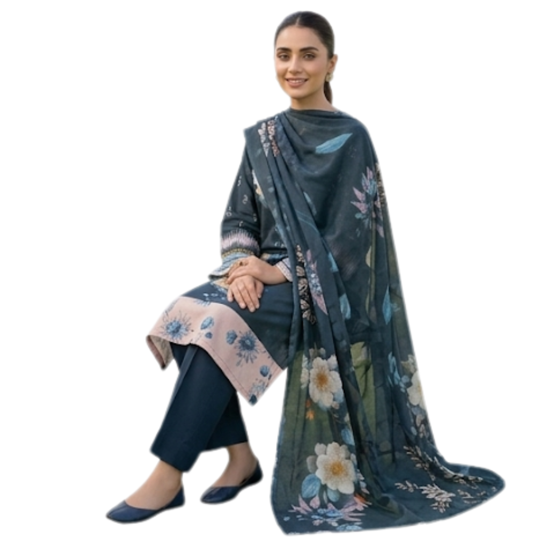 Bold & Textured: The Luxe Statement | Premium Digital Print Lawn – Vol 641 (Design 04)