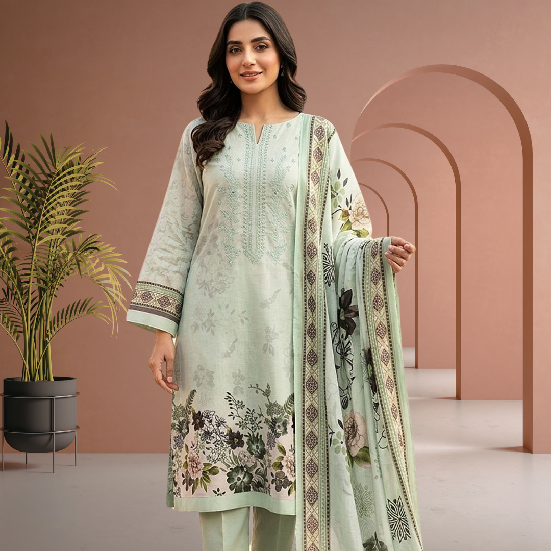 Artisanal Threads: Botanical Sage Embroidered Premium Lawn Suite (Vol. 622)