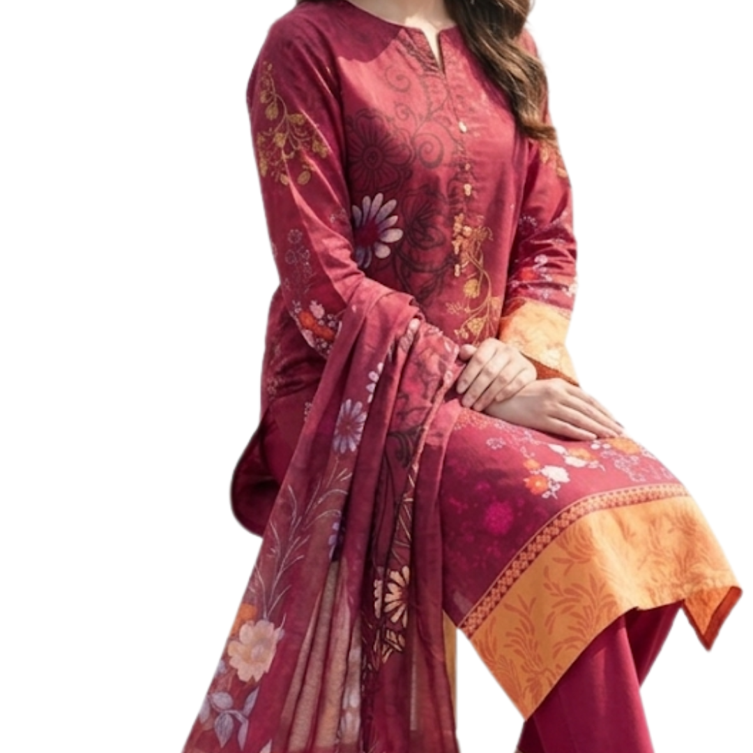 Bold & Textured: The Luxe Statement | Premium Digital Print Lawn – Vol 641 (Design 07)