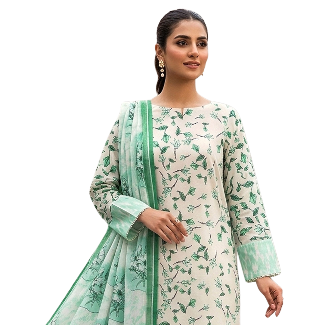 Bold & Textured | Mint Leaf Premium Lawn 3-PC | Digital Bold Print - Design 03