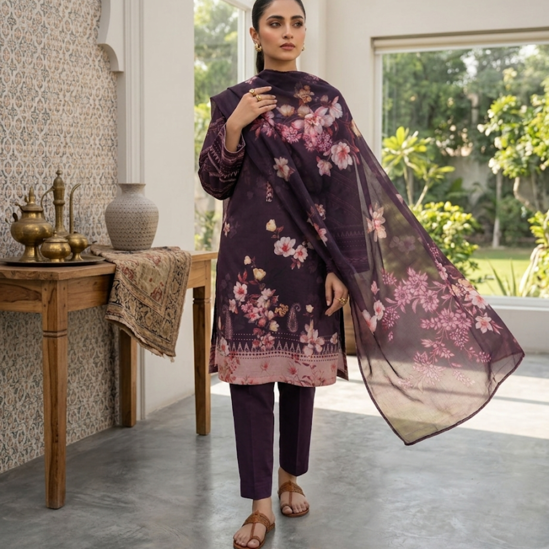 Bold & Textured: The Luxe Statement | Premium Digital Print Lawn – Vol 641 (Design 05)