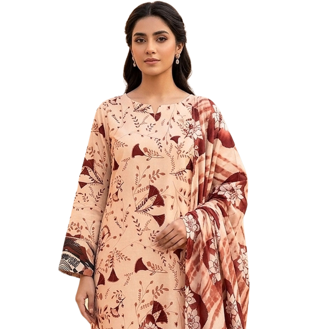 Bold & Textured | Terracotta & Chocolate Premium Lawn 3-PC | Digital Bold Print - Design 06