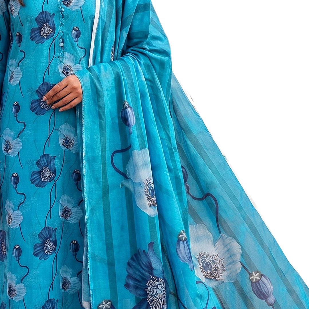 seamless Elegance: Azure Floral Allover Co-ord Suite (Vol. 636) Design 5