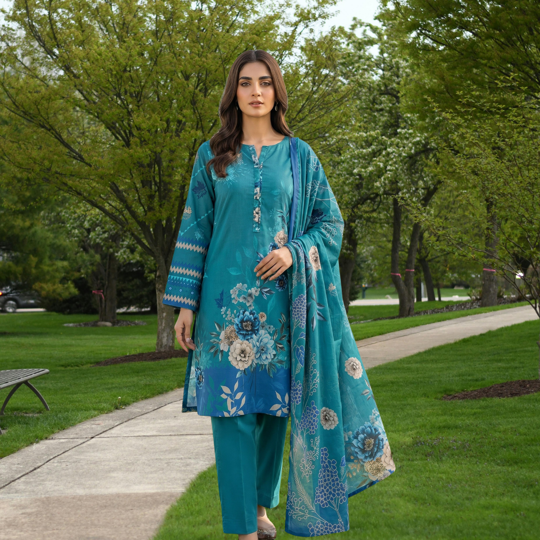 Bold & Textured: The Luxe Statement | Premium Digital Print Lawn – Vol 641 (Design 01)