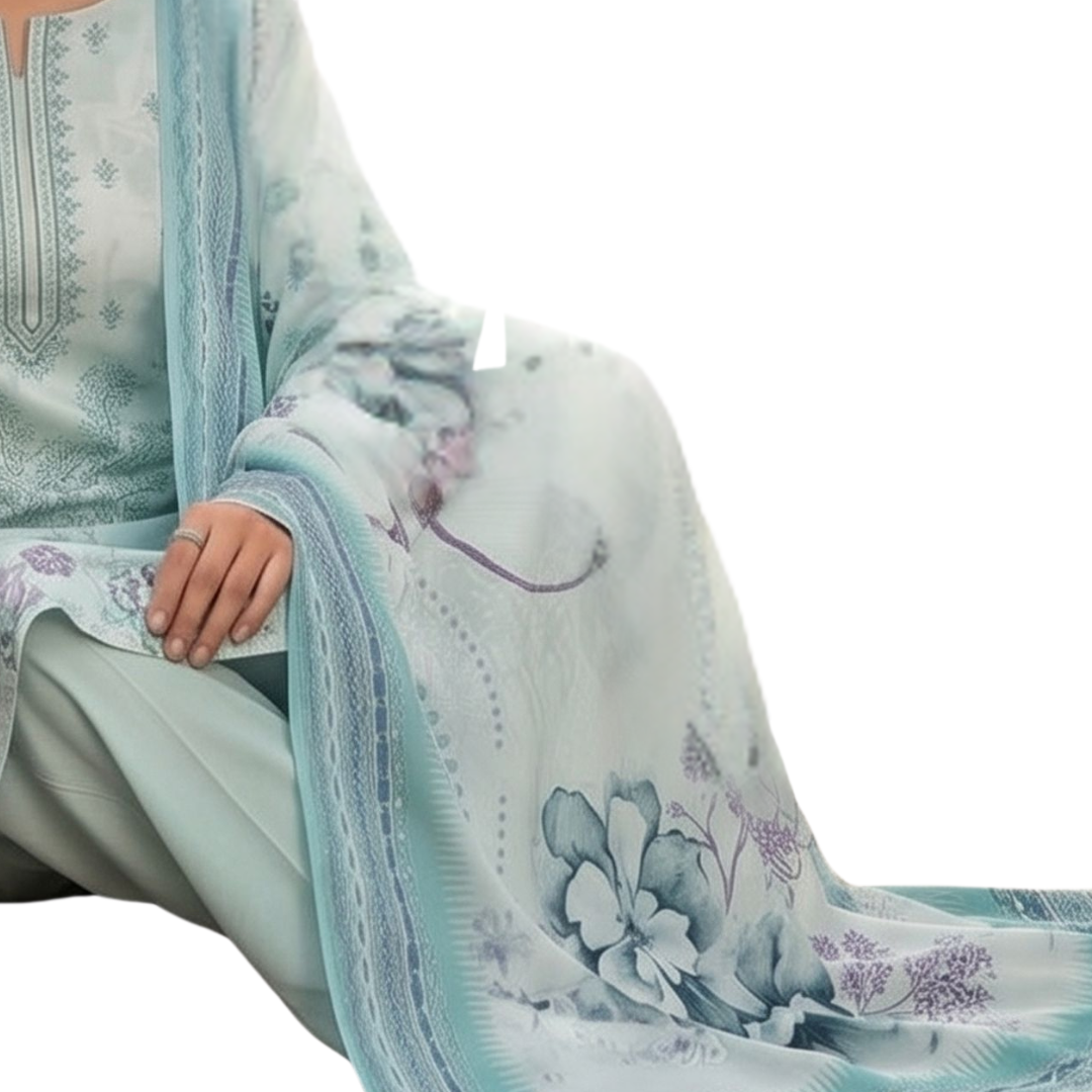 Artisanal Threads: Mint Embroidered Premium Lawn Suite (Vol. 622)| Design No 2