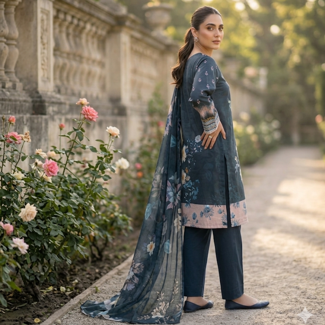 Bold & Textured: The Luxe Statement | Premium Digital Print Lawn – Vol 641 (Design 04)