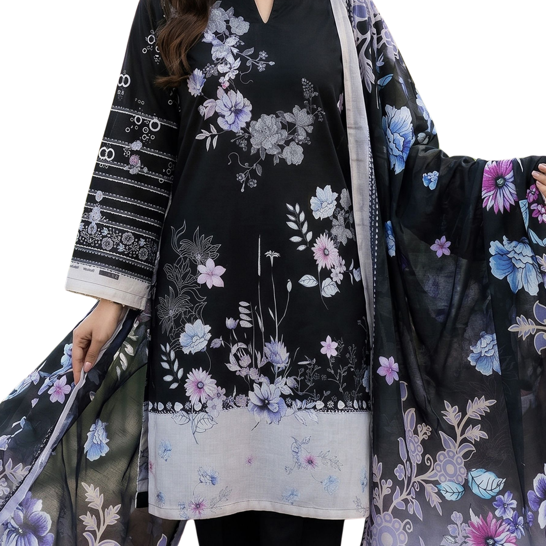 Bold & Textured: The Luxe Statement | Premium Digital Print Lawn – Vol 641 (Design 03)