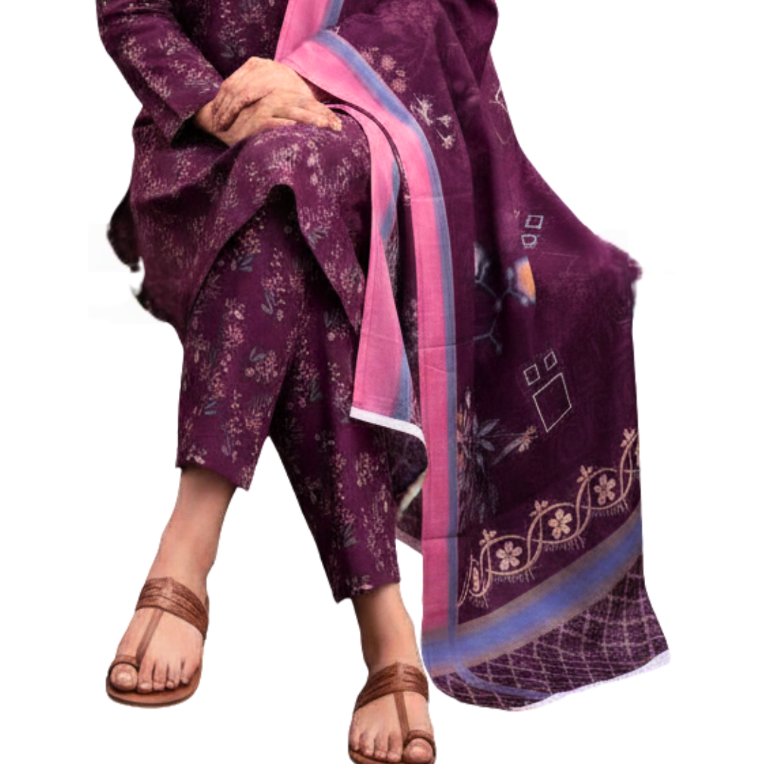 Deep Plum Floral Digital Allover Print Lawn Suite 3pc desighn 08