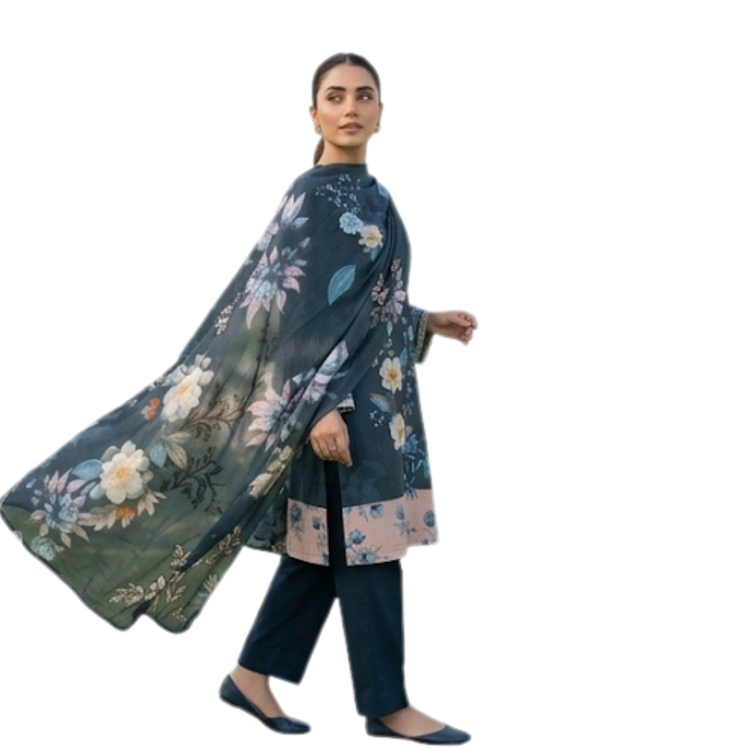 Bold & Textured: The Luxe Statement | Premium Digital Print Lawn – Vol 641 (Design 04)