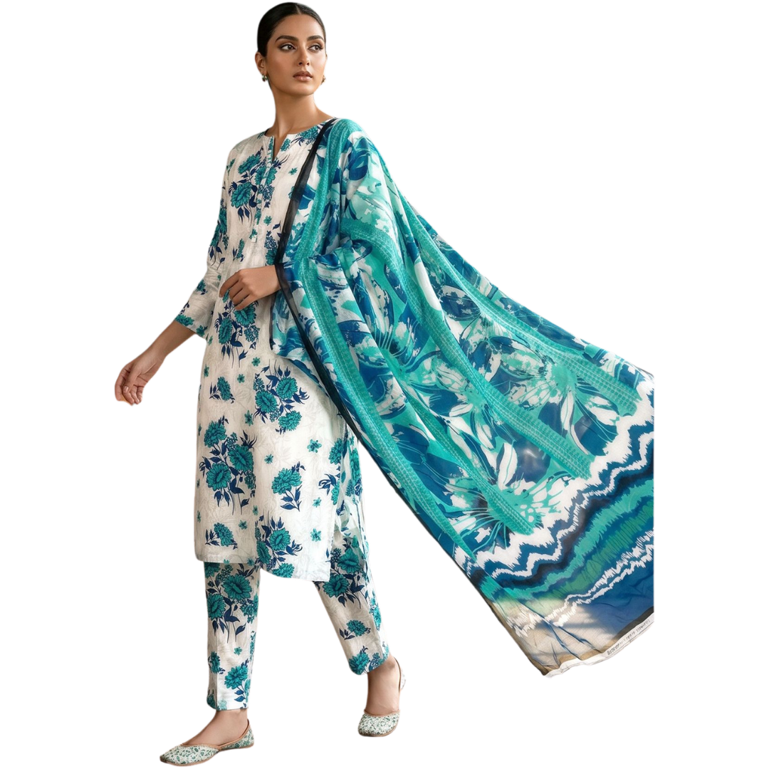Premium Lawn Digital Allover Print (3-Pc) with Bamber Dupatta – Vol 644 | Design-01