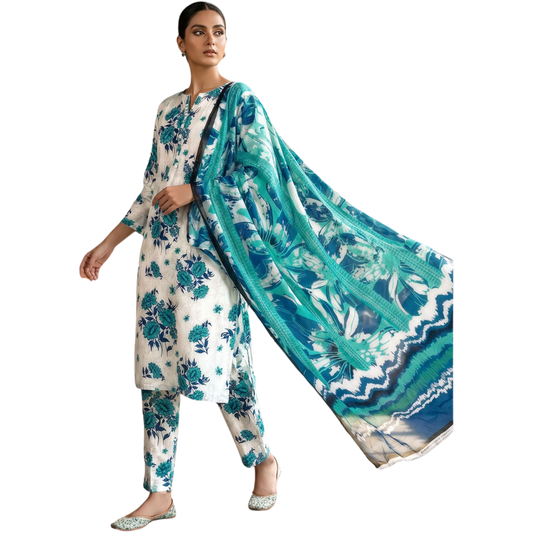 Premium Lawn Digital Allover Print (3-Pc) with Bamber Dupatta – Vol 644 | Design-01
