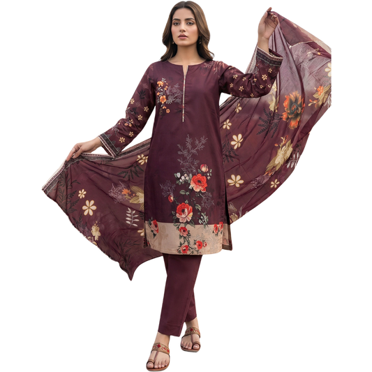 Premium Lawn Digital Bold Print with Voile Dupatta – Design 01 | Vol-606